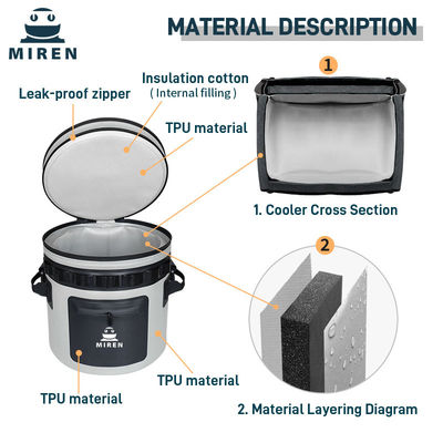 25 Can Dark Gray Round Cooler Leakproof and Waterproof Soft Cooler Bag for Outdoor Adventures